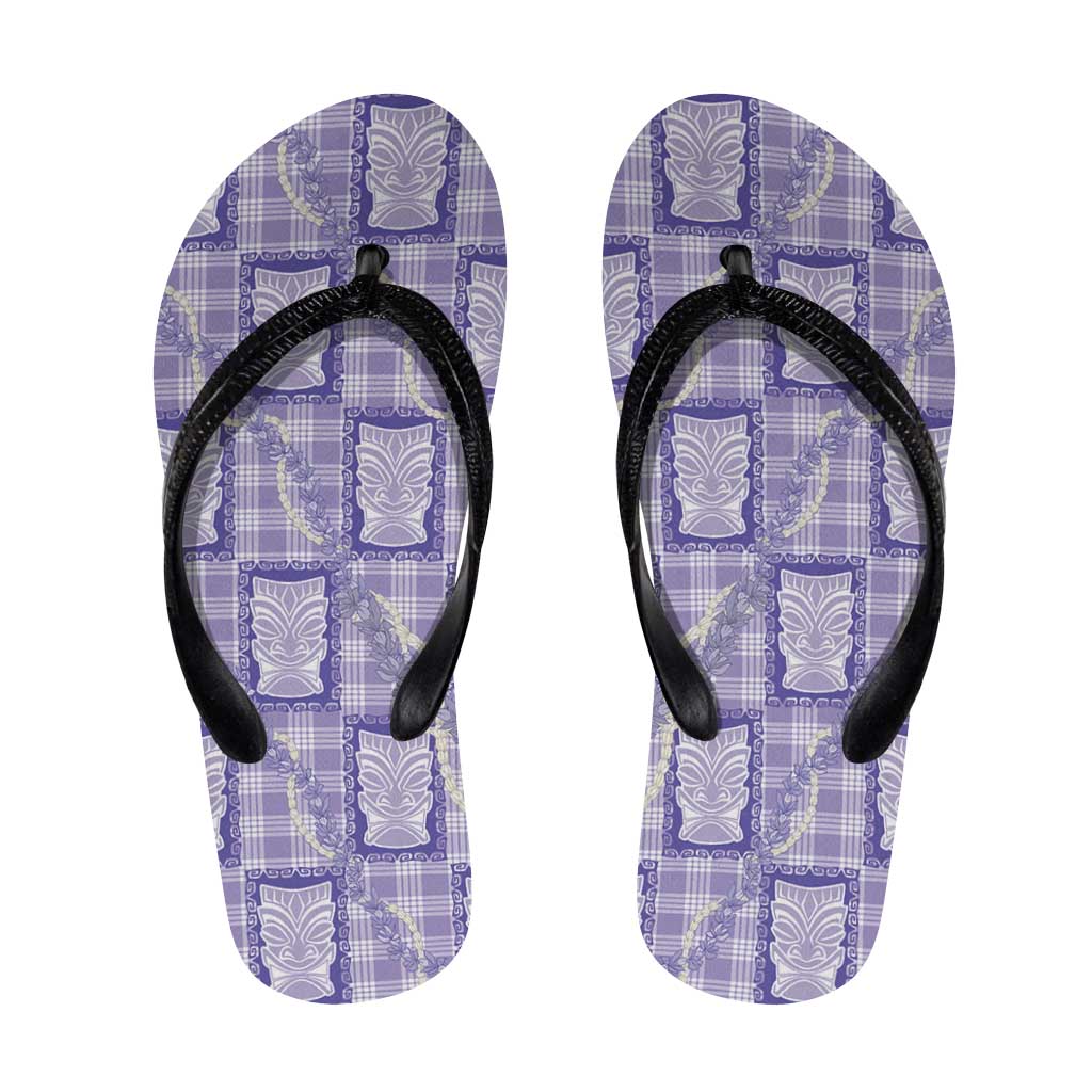 Aloha Hawaii Tiki Palaka Motifs Flip Flops Honohono Lei Purple Elegant Vibes LT14 Purple - Polynesian Pride