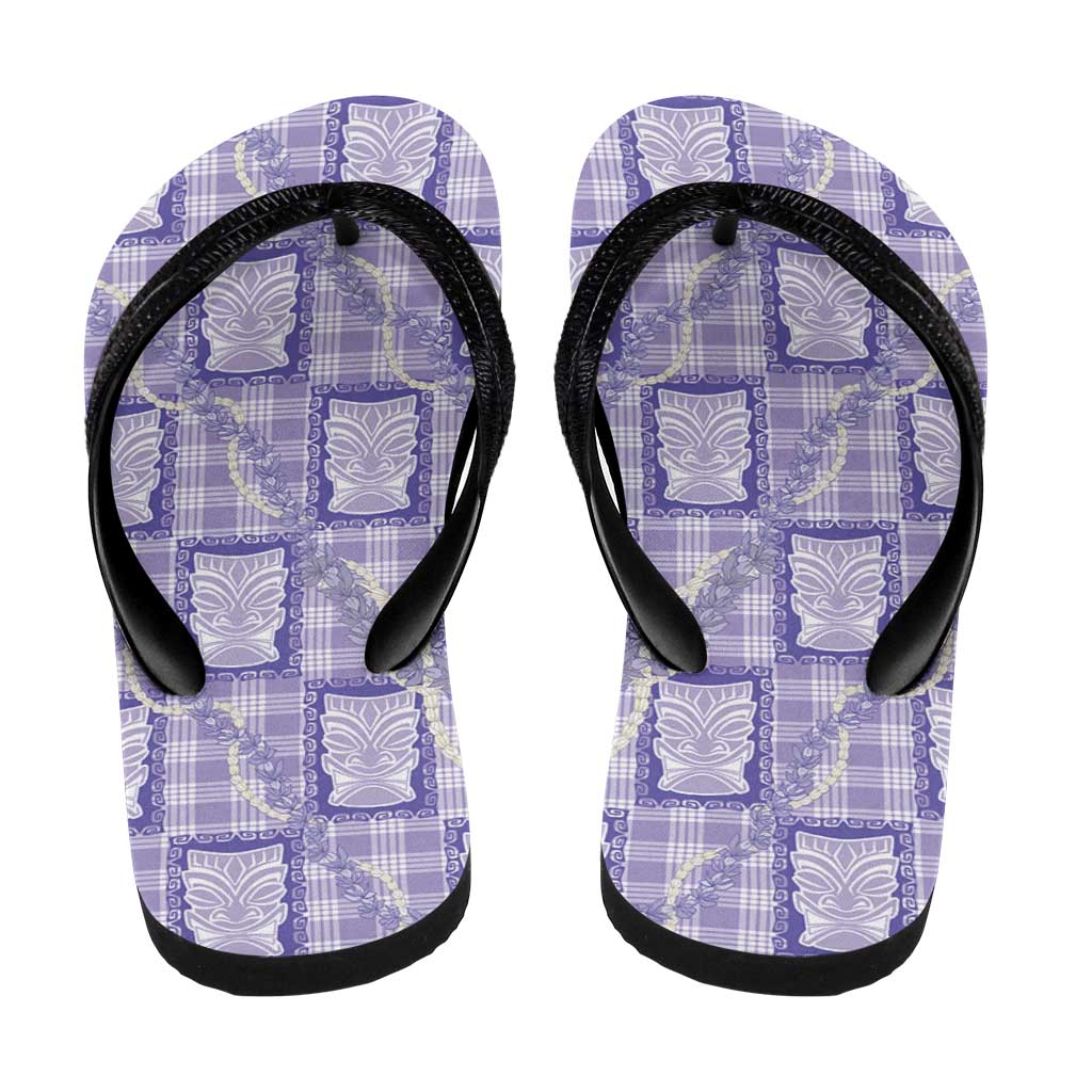 Aloha Hawaii Tiki Palaka Motifs Flip Flops Honohono Lei Purple Elegant Vibes LT14 - Polynesian Pride