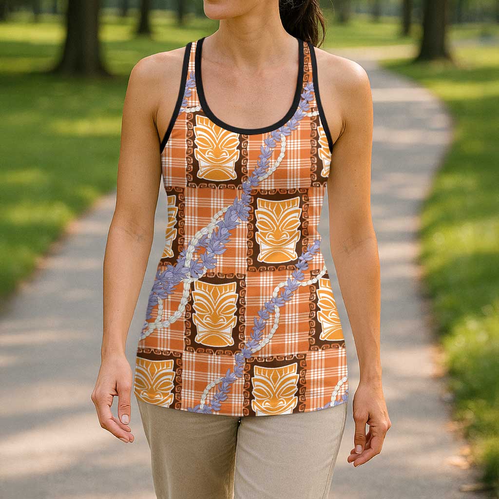 Aloha Hawaii Tiki Palaka Motifs Hollow Tank Top Honohono Lei Orange Elegant Vibes LT14 - Polynesian Pride