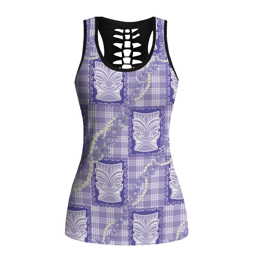 Aloha Hawaii Tiki Palaka Motifs Hollow Tank Top Honohono Lei Purple Elegant Vibes LT14 Female Purple - Polynesian Pride
