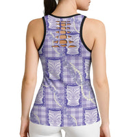 Aloha Hawaii Tiki Palaka Motifs Hollow Tank Top Honohono Lei Purple Elegant Vibes LT14 - Polynesian Pride