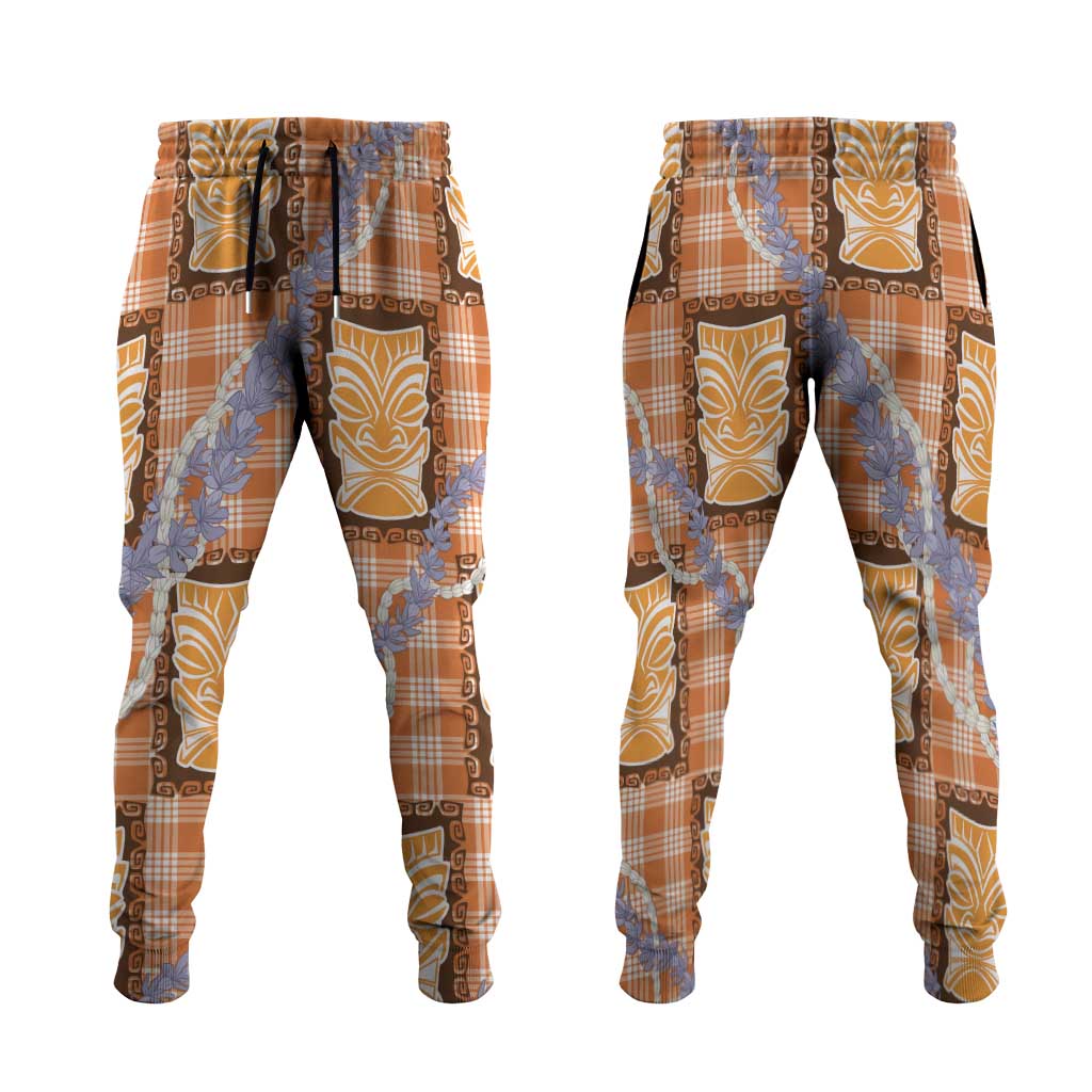 Aloha Hawaii Tiki Palaka Motifs Jogger Pants Honohono Lei Orange Elegant Vibes LT14 Orange - Polynesian Pride