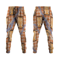 Aloha Hawaii Tiki Palaka Motifs Jogger Pants Honohono Lei Orange Elegant Vibes LT14 Orange - Polynesian Pride