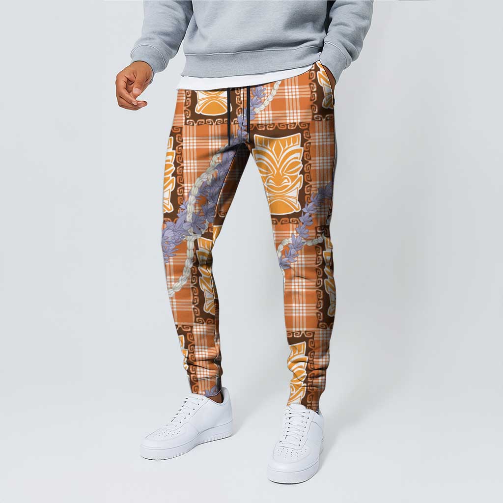 Aloha Hawaii Tiki Palaka Motifs Jogger Pants Honohono Lei Orange Elegant Vibes LT14 - Polynesian Pride
