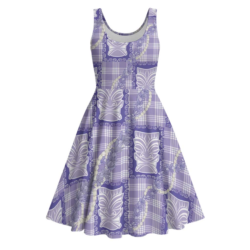 Aloha Hawaii Tiki Palaka Motifs Midi Dress Honohono Lei Purple Elegant Vibes LT14 Purple - Polynesian Pride