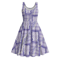 Aloha Hawaii Tiki Palaka Motifs Midi Dress Honohono Lei Purple Elegant Vibes LT14 Purple - Polynesian Pride