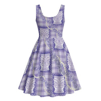 Aloha Hawaii Tiki Palaka Motifs Midi Dress Honohono Lei Purple Elegant Vibes LT14 - Polynesian Pride