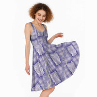 Aloha Hawaii Tiki Palaka Motifs Midi Dress Honohono Lei Purple Elegant Vibes LT14 - Polynesian Pride