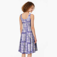 Aloha Hawaii Tiki Palaka Motifs Midi Dress Honohono Lei Purple Elegant Vibes LT14 - Polynesian Pride