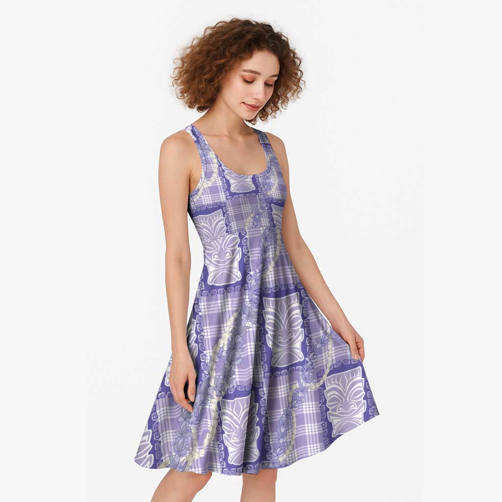 Aloha Hawaii Tiki Palaka Motifs Midi Dress Honohono Lei Purple Elegant Vibes LT14 - Polynesian Pride