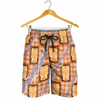 Aloha Hawaii Tiki Palaka Motifs Shorts for Men Honohono Lei Orange Elegant Vibes LT14 - Polynesian Pride