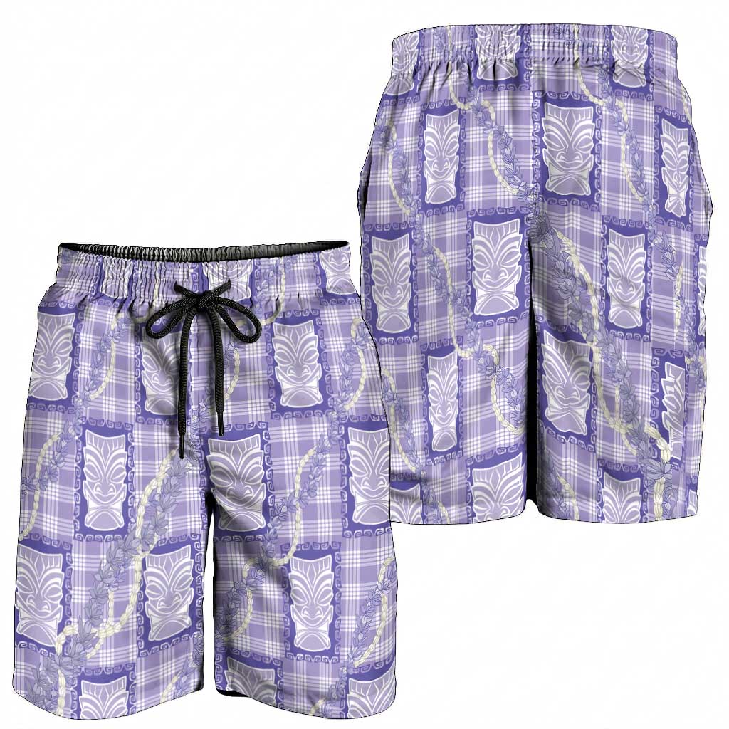 Aloha Hawaii Tiki Palaka Motifs Shorts for Men Honohono Lei Purple Elegant Vibes LT14 - Polynesian Pride
