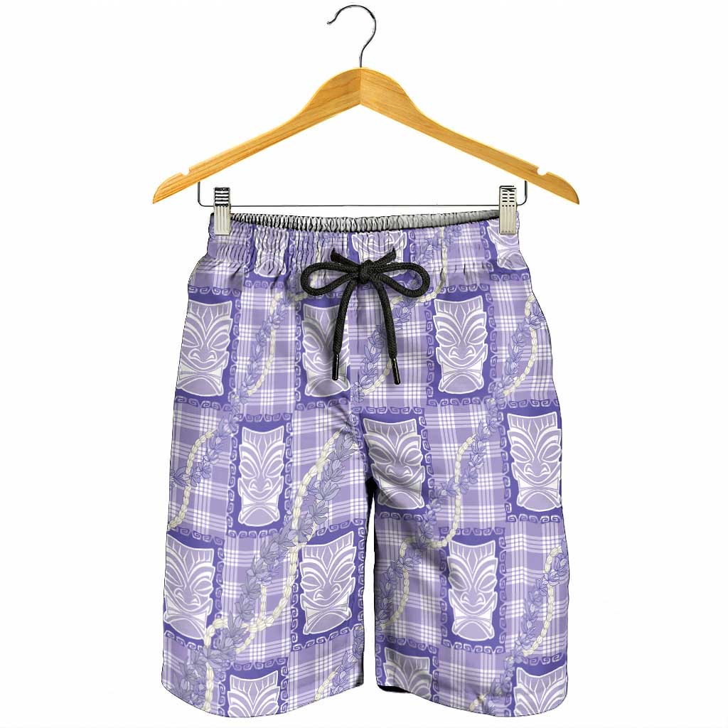 Aloha Hawaii Tiki Palaka Motifs Shorts for Men Honohono Lei Purple Elegant Vibes LT14 - Polynesian Pride