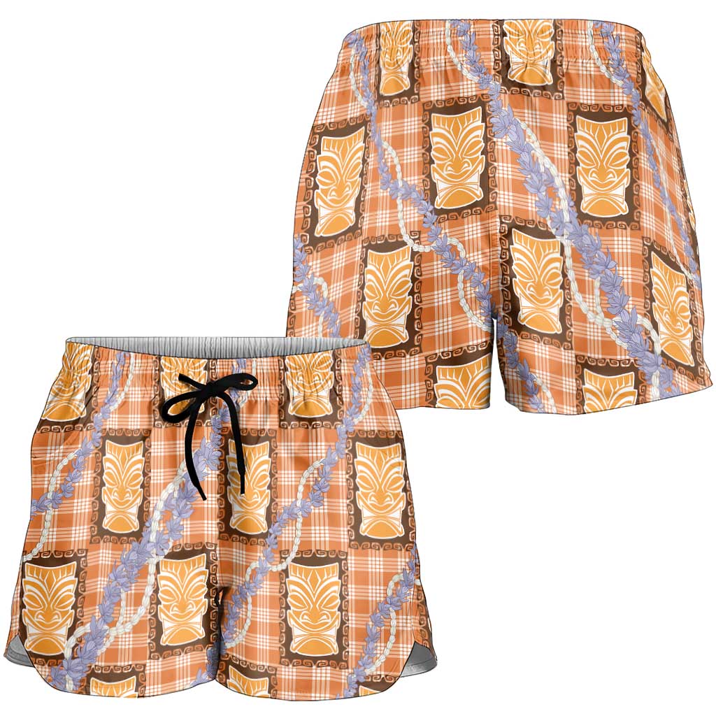 Aloha Hawaii Tiki Palaka Motifs Shorts for Women Honohono Lei Orange Elegant Vibes LT14 - Polynesian Pride