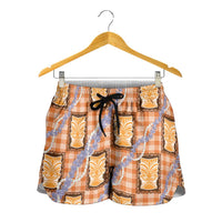 Aloha Hawaii Tiki Palaka Motifs Shorts for Women Honohono Lei Orange Elegant Vibes LT14 - Polynesian Pride