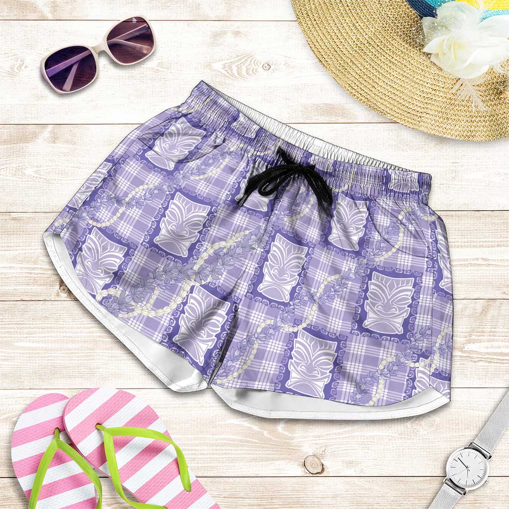 Aloha Hawaii Tiki Palaka Motifs Shorts for Women Honohono Lei Purple Elegant Vibes LT14 Purple - Polynesian Pride