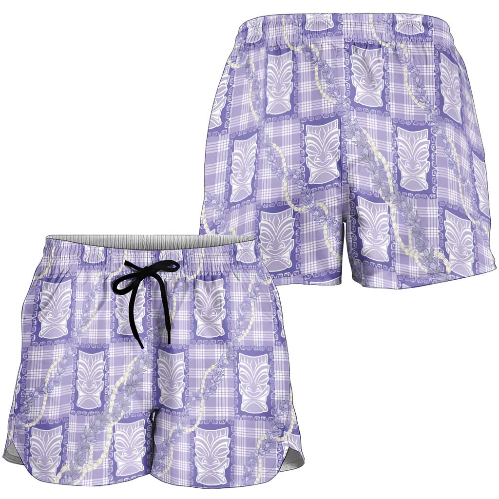 Aloha Hawaii Tiki Palaka Motifs Shorts for Women Honohono Lei Purple Elegant Vibes LT14 - Polynesian Pride