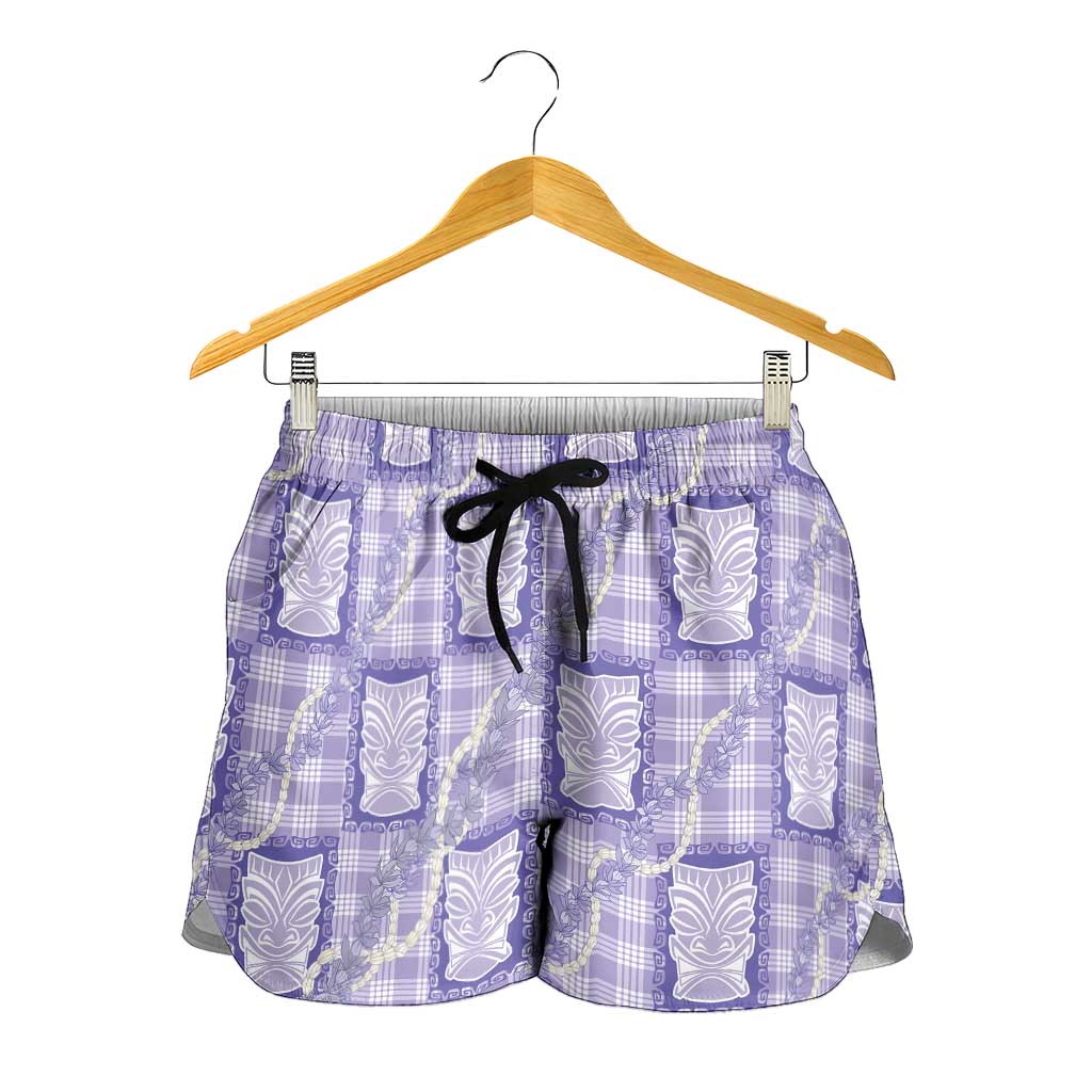 Aloha Hawaii Tiki Palaka Motifs Shorts for Women Honohono Lei Purple Elegant Vibes LT14 - Polynesian Pride