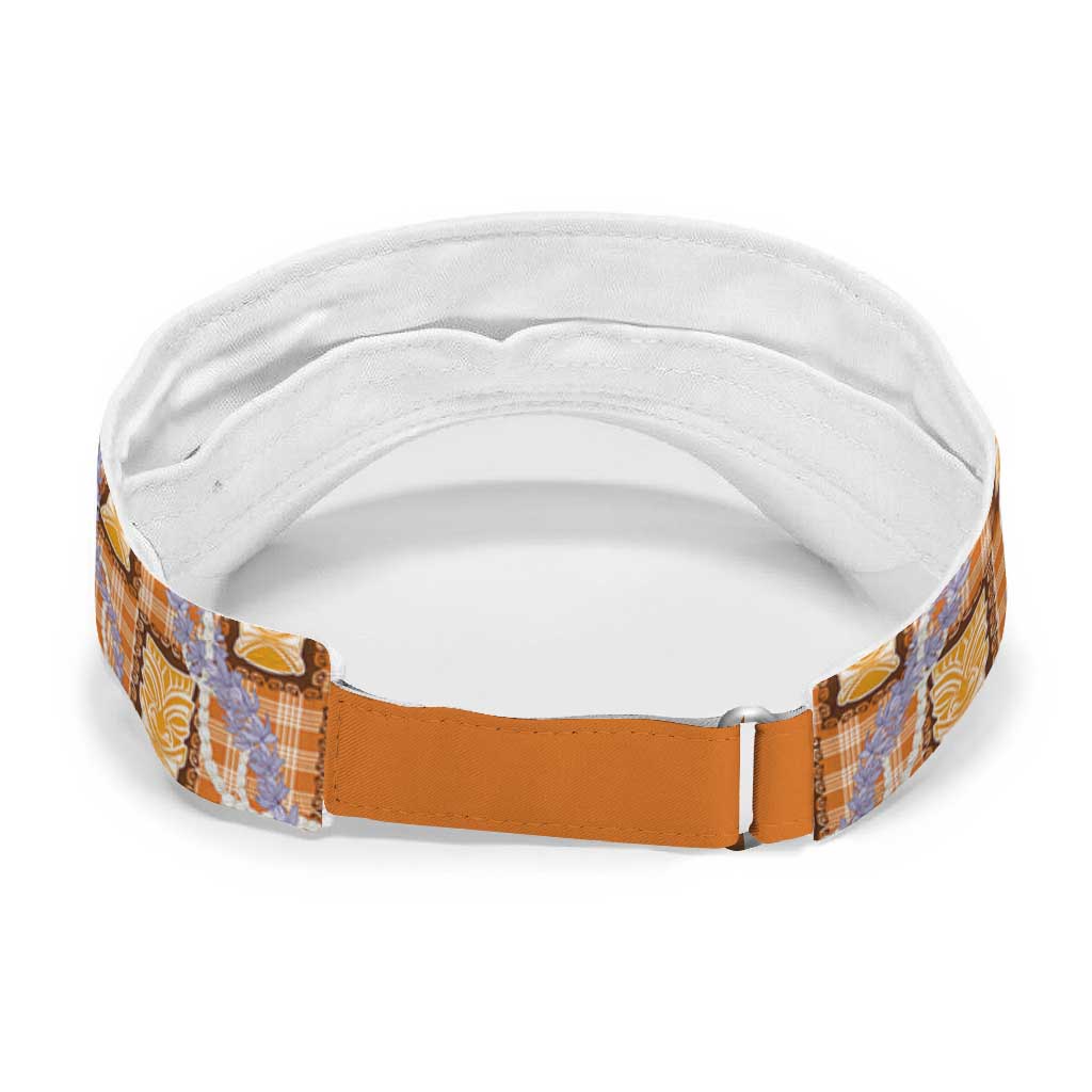 Aloha Hawaii Tiki Palaka Motifs Sun Visor Cap Honohono Lei Orange Elegant Vibes LT14 - Polynesian Pride