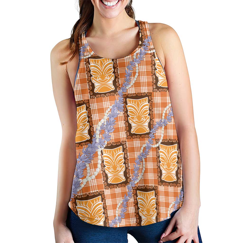 Aloha Hawaii Tiki Palaka Motifs Women Racerback Tank Honohono Lei Orange Elegant Vibes LT14 - Polynesian Pride