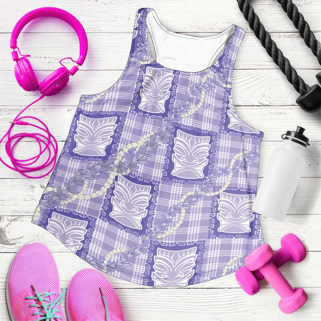 Aloha Hawaii Tiki Palaka Motifs Women Racerback Tank Honohono Lei Purple Elegant Vibes LT14 Purple - Polynesian Pride