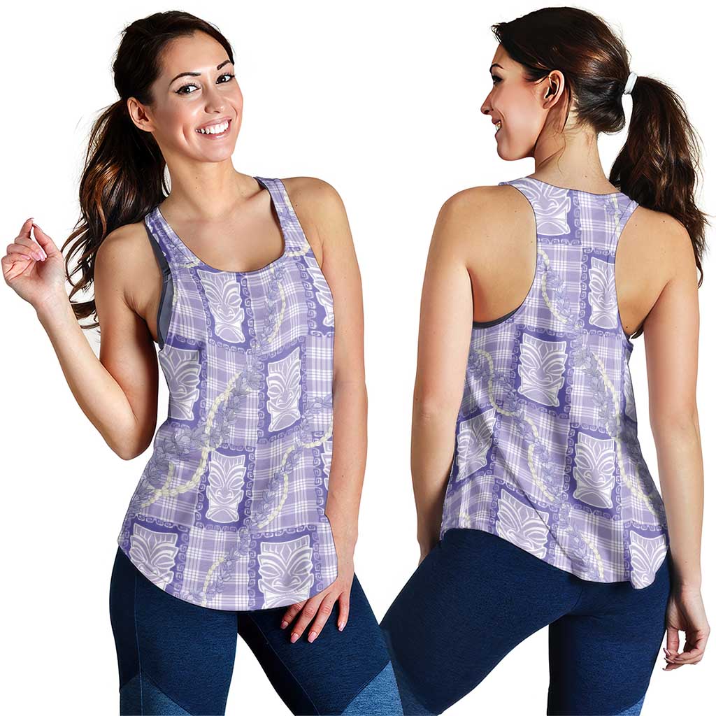 Aloha Hawaii Tiki Palaka Motifs Women Racerback Tank Honohono Lei Purple Elegant Vibes LT14 - Polynesian Pride