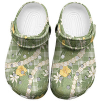 Aloha Puakenikeni Anthurium Pikake Lei Clogs Shoes Green Hawaiian Palaka Pattern