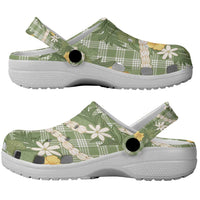 Aloha Puakenikeni Anthurium Pikake Lei Clogs Shoes Green Hawaiian Palaka Pattern