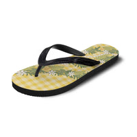 Aloha Puakenikeni Anthurium Pikake Lei Flip Flops Gold Hawaiian Palaka Pattern