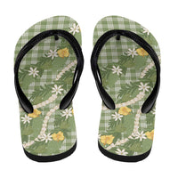 Aloha Puakenikeni Anthurium Pikake Lei Flip Flops Green Hawaiian Palaka Pattern