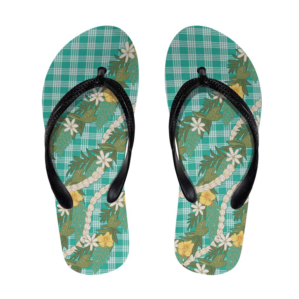 Aloha Puakenikeni Anthurium Pikake Lei Flip Flops Marine Hawaiian Palaka Pattern