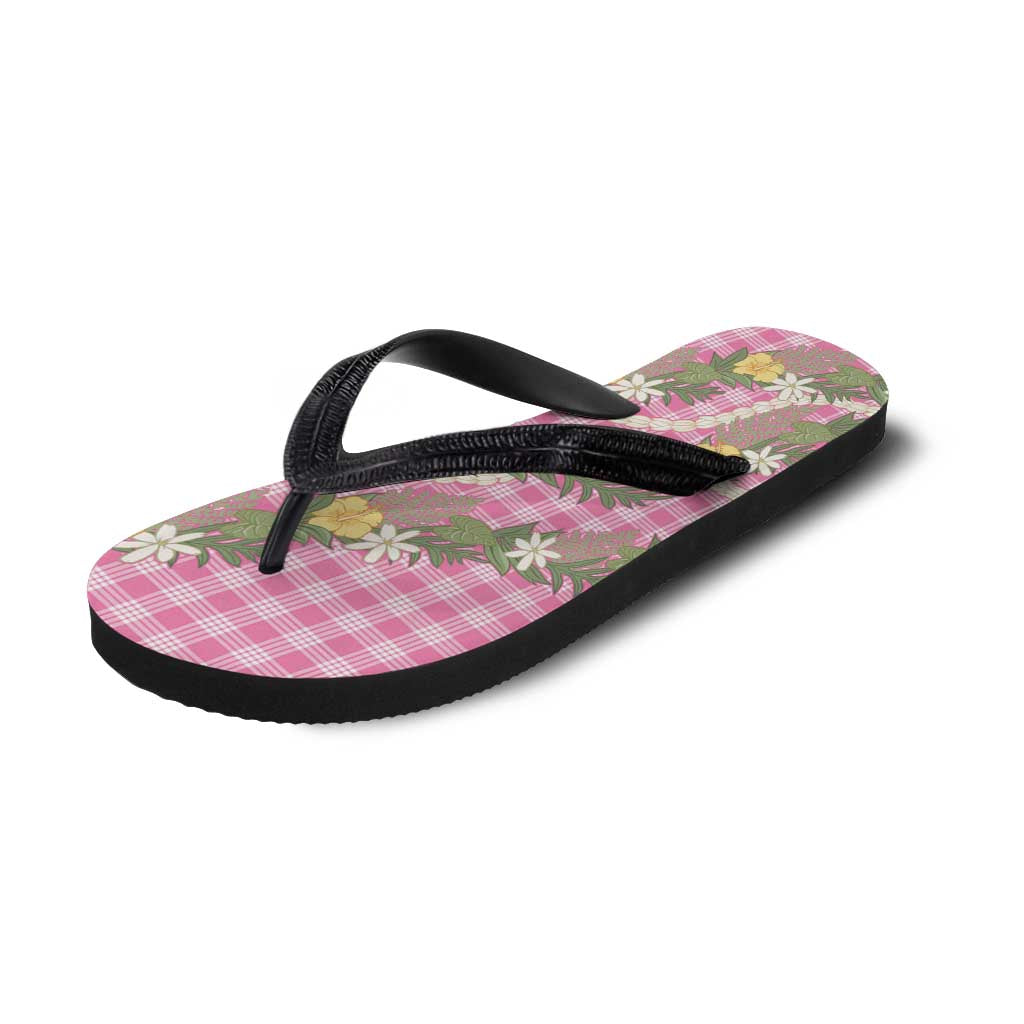 Aloha Puakenikeni Anthurium Pikake Lei Flip Flops Tropical Pink Hawaiian Palaka Pattern
