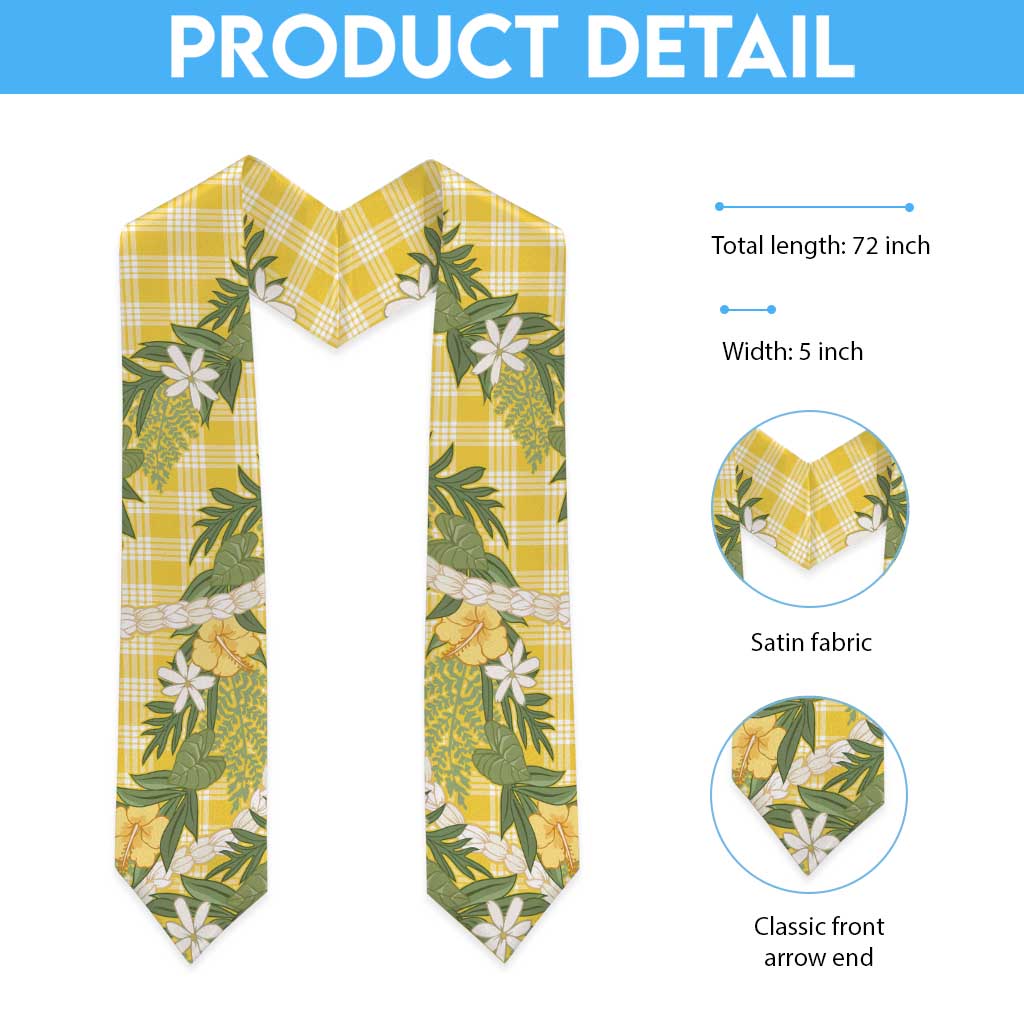Aloha Puakenikeni Anthurium Pikake Lei Graduation Stole Gold Hawaiian Palaka Pattern