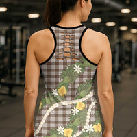 Aloha Puakenikeni Anthurium Pikake Lei Hollow Tank Top Chocolate Hawaiian Palaka Pattern