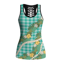 Aloha Puakenikeni Anthurium Pikake Lei Hollow Tank Top Marine Hawaiian Palaka Pattern