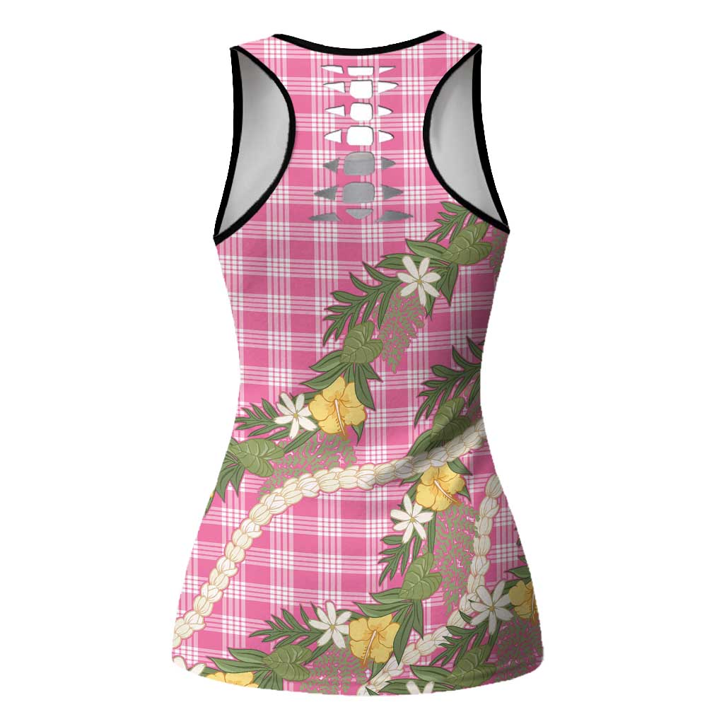 Aloha Puakenikeni Anthurium Pikake Lei Hollow Tank Top Tropical Pink Hawaiian Palaka Pattern LT9 - Polynesian Pride