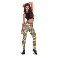 Aloha Puakenikeni Anthurium Pikake Lei Leggings Chocolate Hawaiian Palaka Pattern
