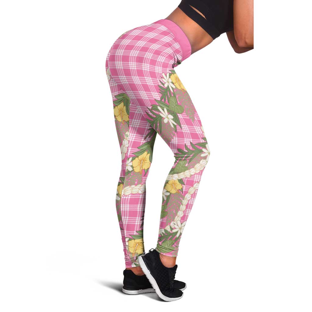 Aloha Puakenikeni Anthurium Pikake Lei Leggings Tropical Pink Hawaiian Palaka Pattern LT9 - Polynesian Pride
