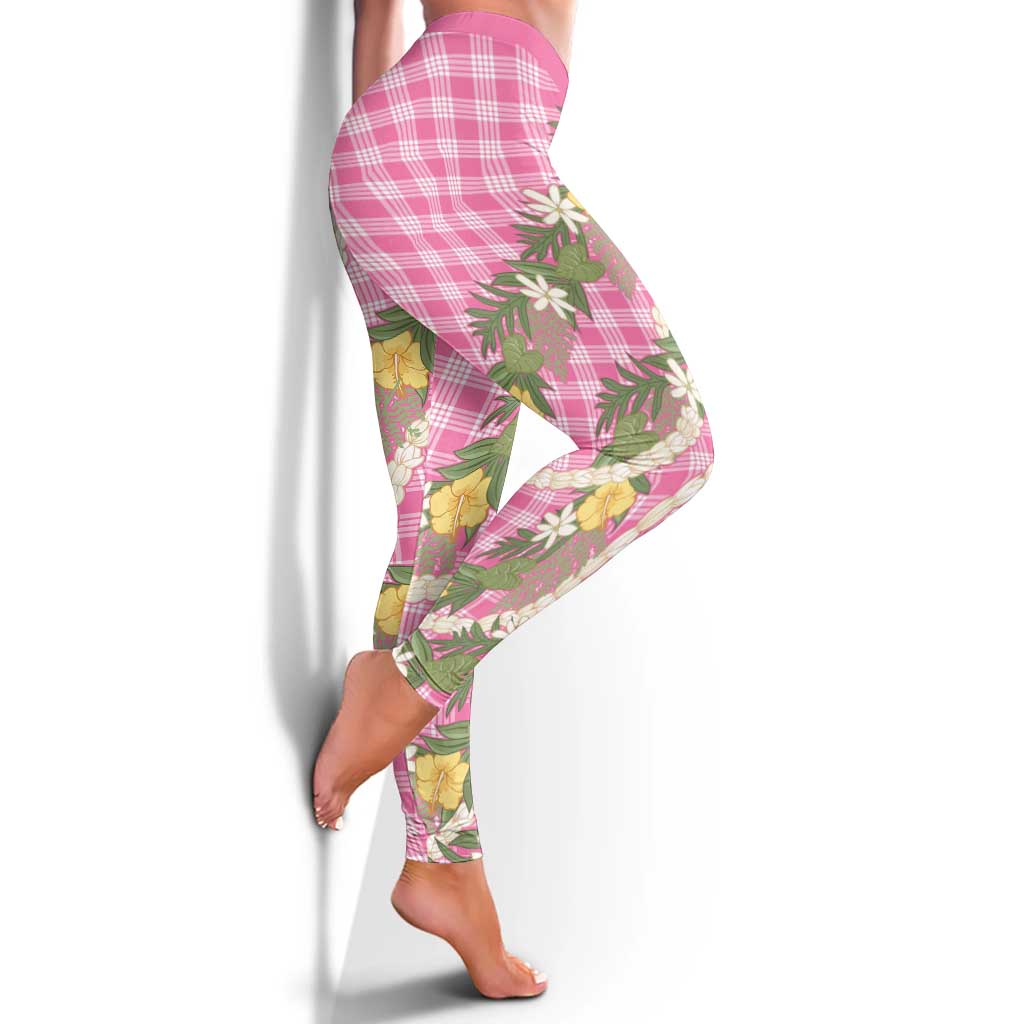 Aloha Puakenikeni Anthurium Pikake Lei Leggings Tropical Pink Hawaiian Palaka Pattern LT9 - Polynesian Pride