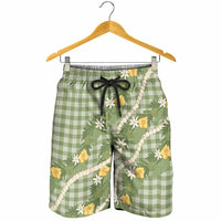 Aloha Puakenikeni Anthurium Pikake Lei Shorts for Men Green Hawaiian Palaka Pattern