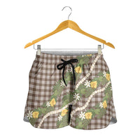 Aloha Puakenikeni Anthurium Pikake Lei Shorts for Women Chocolate Hawaiian Palaka Pattern