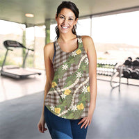 Aloha Puakenikeni Anthurium Pikake Lei Women Racerback Tank Chocolate Hawaiian Palaka Pattern