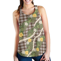 Aloha Puakenikeni Anthurium Pikake Lei Women Racerback Tank Chocolate Hawaiian Palaka Pattern
