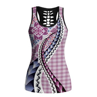 Aloha Vintage Palaka Floral Hawaiian Quilt Hollow Tank Top Akala Motif - Polynesian Pride