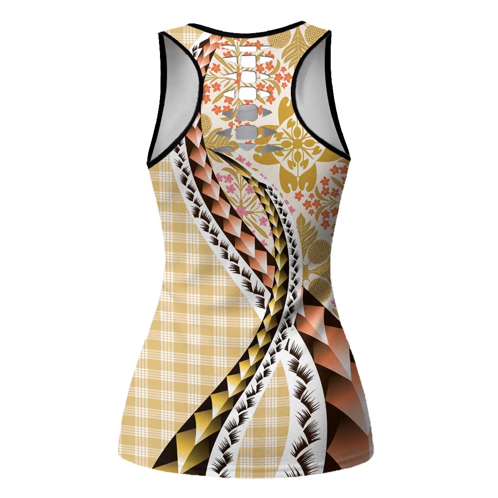 Aloha Vintage Palaka Floral Hawaiian Quilt Hollow Tank Top Melemele Motif - Polynesian Pride