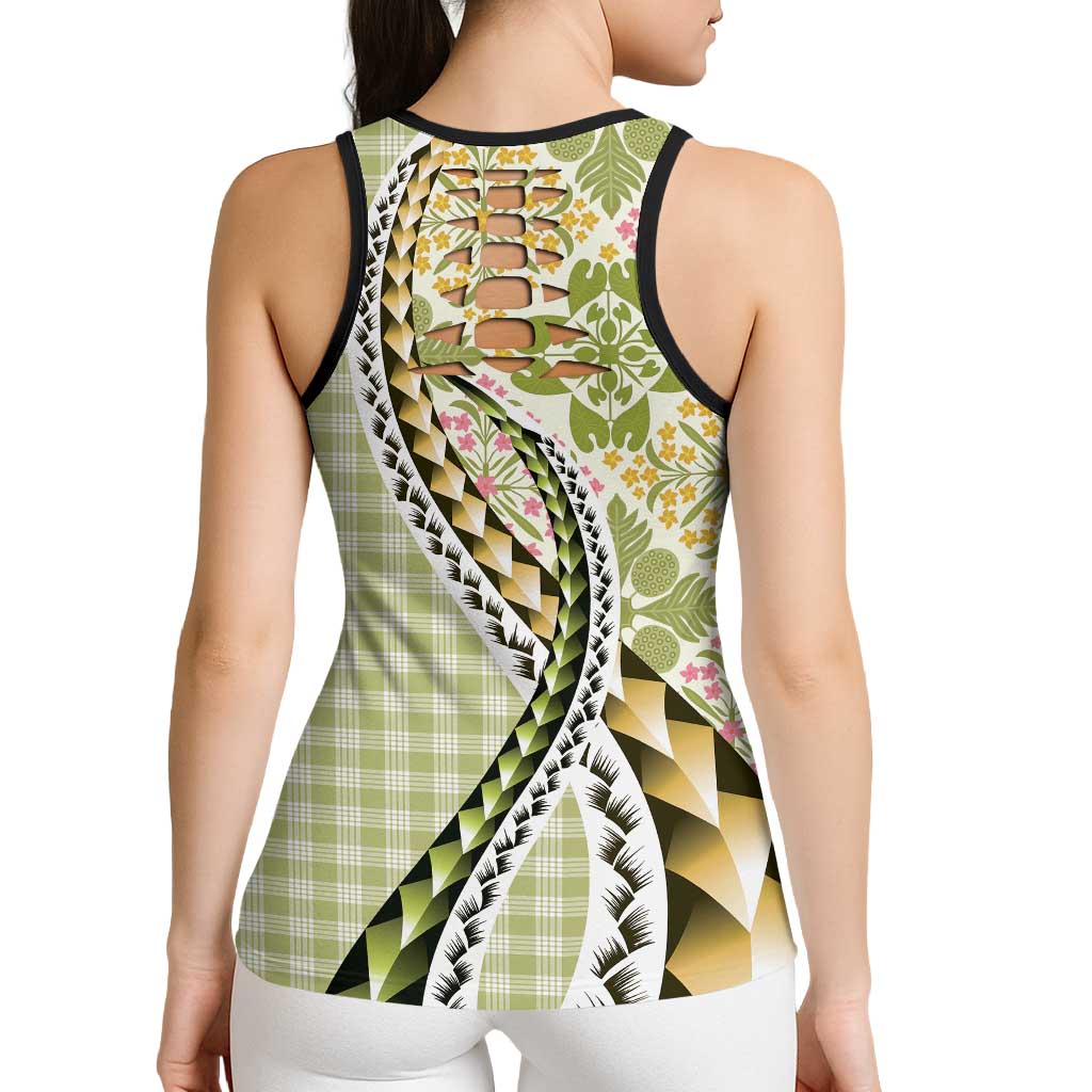 Aloha Vintage Palaka Floral Hawaiian Quilt Hollow Tank Top Omaomao Motif - Polynesian Pride