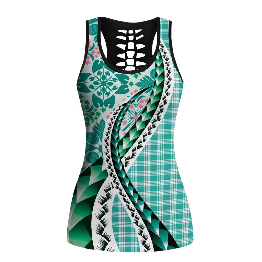 Aloha Vintage Palaka Floral Hawaiian Quilt Hollow Tank Top Polu Motif - Polynesian Pride
