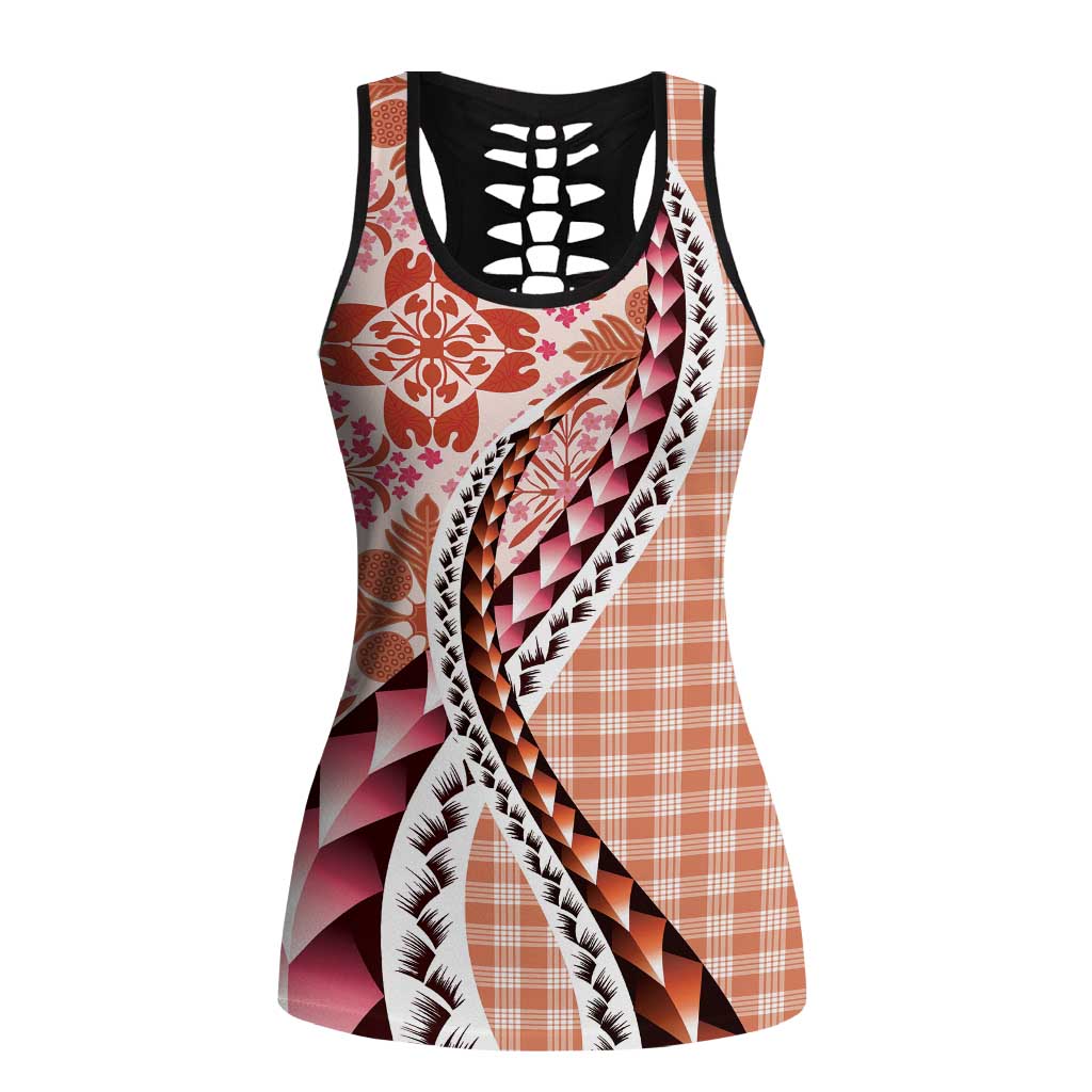 Aloha Vintage Palaka Floral Hawaiian Quilt Hollow Tank Top Ulaula Motif - Polynesian Pride