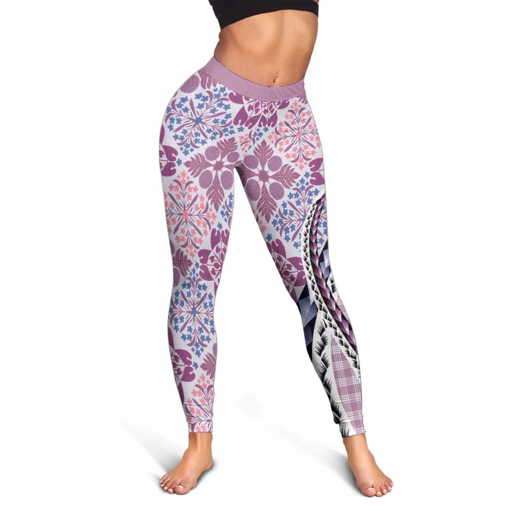 Aloha Vintage Palaka Floral Hawaiian Quilt Leggings Akala Motif - Polynesian Pride
