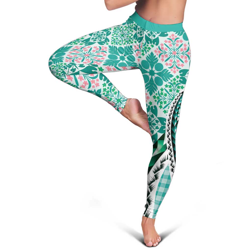 Aloha Vintage Palaka Floral Hawaiian Quilt Leggings Polu Motif - Polynesian Pride